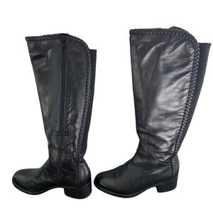 Women's Sesto Meuicci Florence Leather Riding Boots Heel Black Braided 5.5 NWT